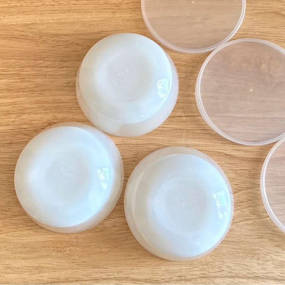 Fire-King Anchor Hocking Milk Glass Custard Cups  Handled French Casserole Bowls